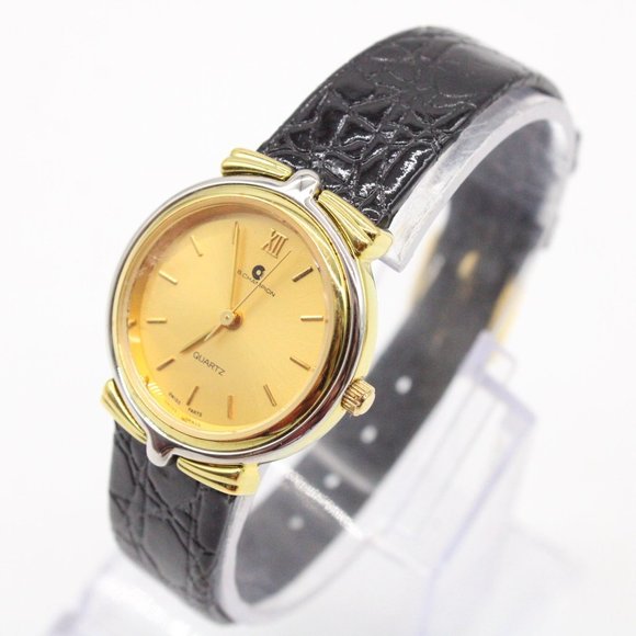 J.B Champion Watch Womens Gold Tone Stainless Steel Classic Black Leather Band - Picture 3 of 8